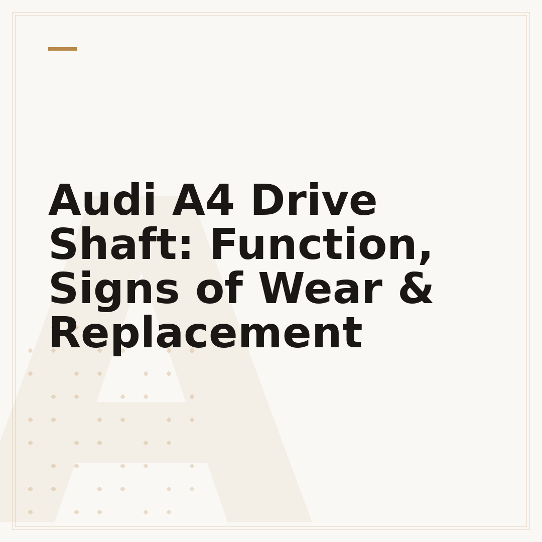Audi A4 Drive Shaft: Function, Signs of Wear & Replacement